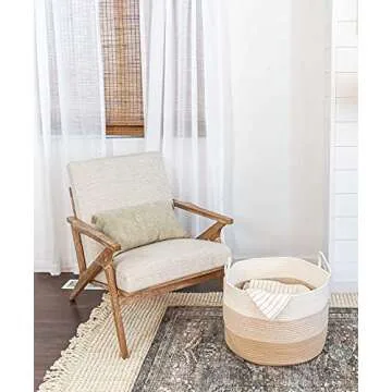 OrganiHaus Woven Baskets for Storage 20x13, Modern Boho Laundry Basket, Cotton Rope Blanket Basket for Living Room, Extra Large Storage Basket for Kids, Laundry Hamper & Blanket Holder, Honey