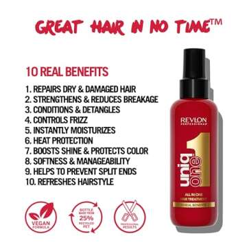 REVLON PROFESSIONAL UniqOne Moisturizing Leave-In Treatment, Repair For Damaged Hair, Classic Fragra...
