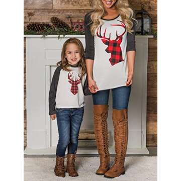 Mommy and Me Fashion Deer Print Long Sleeve T Shirt Blouse Tops Matching Family Clothes (M, for Mom)