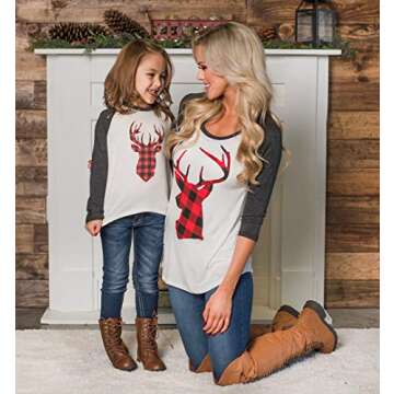 Mommy and Me Fashion Deer Print Long Sleeve T Shirt Blouse Tops Matching Family Clothes (M, for Mom)