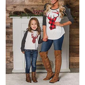 Mommy and Me Fashion Deer Print Long Sleeve T Shirt Blouse Tops Matching Family Clothes (M, for Mom)