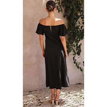 2023 Summer Women's Satin Off Shoulder Formal Dress Wedding Guest Elegant Butterfly Sleeve Split Cocktail Prom Midi Dresses Black