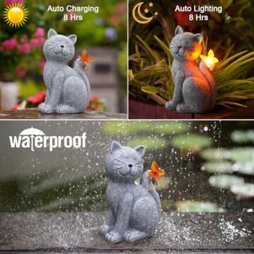 Nacome Solar Cat Outdoor Statues for Garden: Outside Decor with Butterfly Clearance for Yard Art Lawn Ornaments Porch Patio Balcony Home House - Birthday Gifts for Grandma Mom Women