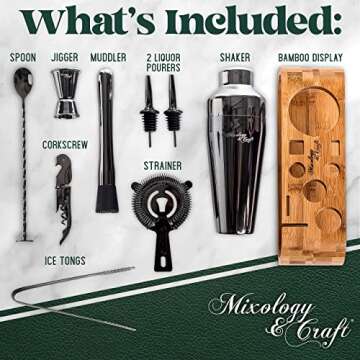 Mixology Bartender Kit: 10-Piece Bar Tool Set with Bamboo Stand | Perfect Home Bartending Kit and Martini Cocktail Shaker Set for a Perfect Drink Mixing Experience | Fun Housewarming Gift (Gun-Metal)