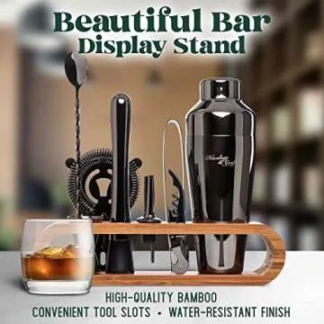 Mixology Bartender Kit: 10-Piece Bar Tool Set with Bamboo Stand | Perfect Home Bartending Kit and Martini Cocktail Shaker Set for a Perfect Drink Mixing Experience | Fun Housewarming Gift (Gun-Metal)