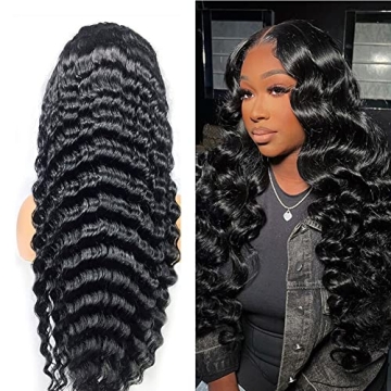 Uesoels 26 Inch Lace Front Wigs Human Hair Loose Deep Wave 13x4 Lace Front Wig Human Hair Pre Plucke...