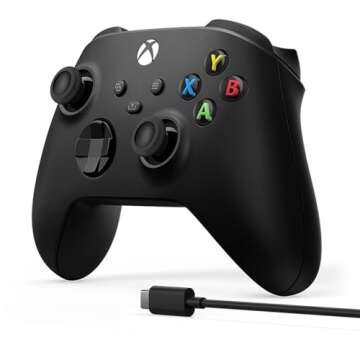 Xbox Core Wireless Gaming Controller + USB-C® Cable – Carbon Black Series X|S, One, Windows PC, A...