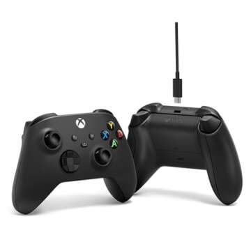 Xbox Core Wireless Gaming Controller + USB-C® Cable – Carbon Black Series X|S, One, Windows PC, Android, and iOS
