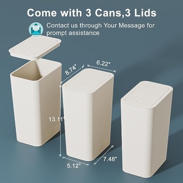 N. NETDOT 3 Pack Slim Trash Can Set for Small Spaces