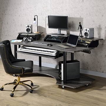 Acme Eleazar Wooden 4-Shelf Music Recording Studio Desk in Black Oak