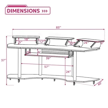 Acme Eleazar Wooden 4-Shelf Music Recording Studio Desk in Black Oak