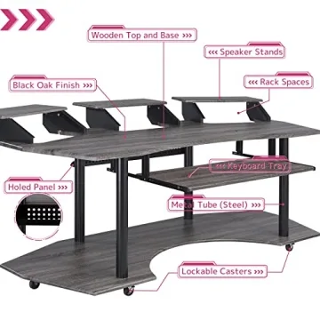 Acme Eleazar Wooden 4-Shelf Music Recording Studio Desk in Black Oak