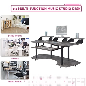 Acme Eleazar Wooden 4-Shelf Music Recording Studio Desk in Black Oak