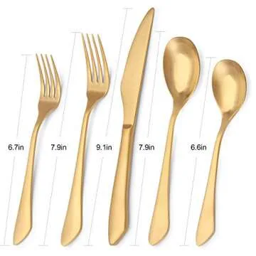 Matte Gold Silverware Set, 20-Piece Stainless Steel Flatware Set, Kitchen Utensil Set Service for 4,...