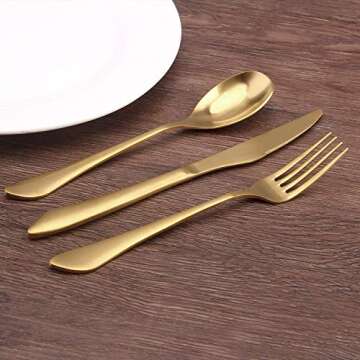 Matte Gold Silverware Set, 20-Piece Stainless Steel Flatware Set, Kitchen Utensil Set Service for 4, Satin Finish Tableware Cutlery Set for Home and Restaurant, Dishwasher Safe