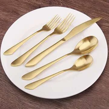 Matte Gold Silverware Set, 20-Piece Stainless Steel Flatware Set, Kitchen Utensil Set Service for 4, Satin Finish Tableware Cutlery Set for Home and Restaurant, Dishwasher Safe