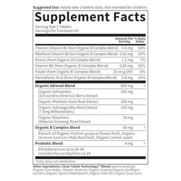 Garden of Life Organics Adrenal Daily Balance, Adaptogenic Herbs Ashwagandha, Holy Basil, B Complex & Probiotics, Organic Non-GMO, Vegan, Gluten Free Supplement, Two Month Supply, 120 Tablets