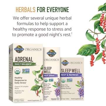 Garden of Life Organics Adrenal Daily Balance, Adaptogenic Herbs Ashwagandha, Holy Basil, B Complex & Probiotics, Organic Non-GMO, Vegan, Gluten Free Supplement, Two Month Supply, 120 Tablets