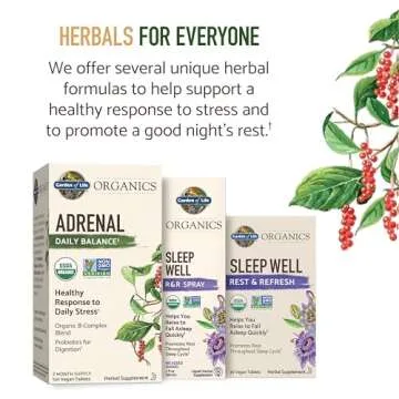 Garden of Life Organics Adrenal Daily Balance, Adaptogenic Herbs Ashwagandha, Holy Basil, B Complex & Probiotics, Organic Non-GMO, Vegan, Gluten Free Supplement, Two Month Supply, 120 Tablets