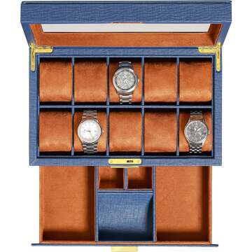 Luxury Rothwell 10-Slot Watch Box with Valet Drawer