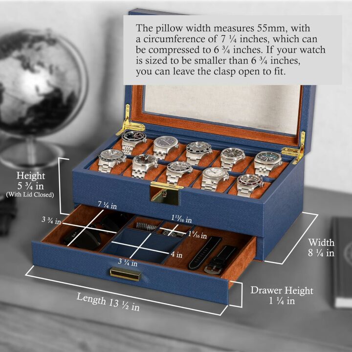 Luxury Rothwell 10-Slot Watch Box with Valet Drawer