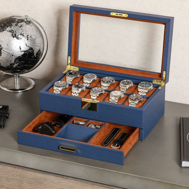 Luxury Rothwell 10-Slot Watch Box with Valet Drawer