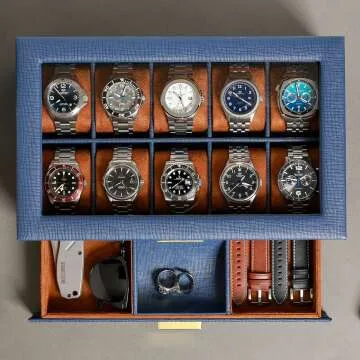 Luxury Rothwell 10-Slot Watch Box with Valet Drawer