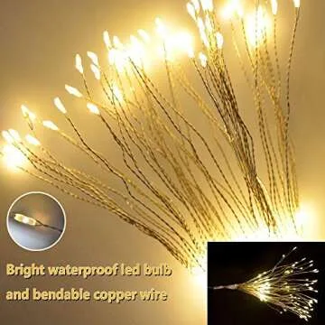 FOOING 4 Pack Firework Lights Led Copper Wire Star String Lights 8 Modes Battery Operated Fairy Lights with Remote,Wedding Decorative Hanging Lights for Party Patio Garden Decoration