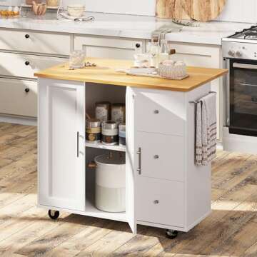 Shintenchi Rolling Kitchen Island Cart with Drop Leaf