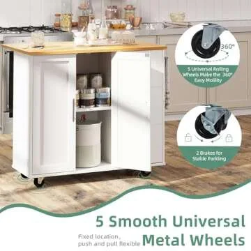 Shintenchi Rolling Kitchen Island Cart with Drop Leaf