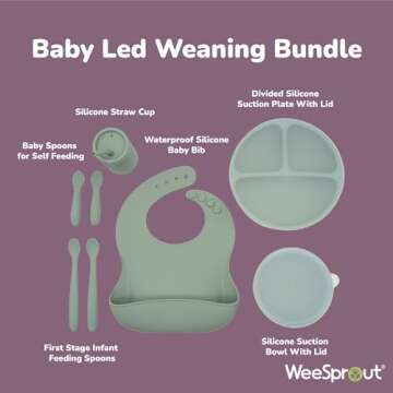 WeeSprout Baby Led Weaning Bundle, Silicone Suction Bowl, Spoons, Bib & Cup, Develops Self Feeding S...