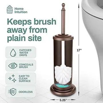 Home Intuition Toilet Brush & Holder Set, Bathroom Bowl Scrubber with Holder (2 Pack, Bronze)