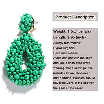 BEST LADY Statement Beaded Hoop Earrings - Fashion Bohemian Handmade Whimsical Drop Earrings for Wom...