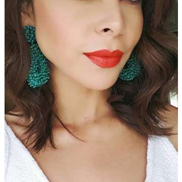 BEST LADY Statement Beaded Hoop Earrings - Fashion Bohemian Handmade Whimsical Drop Earrings for Women Jewelry, Idear Gifts for Mom, Sisters and Friends (Green)
