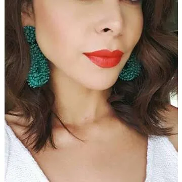 BEST LADY Statement Beaded Hoop Earrings - Fashion Bohemian Handmade Whimsical Drop Earrings for Women Jewelry, Idear Gifts for Mom, Sisters and Friends (Green)