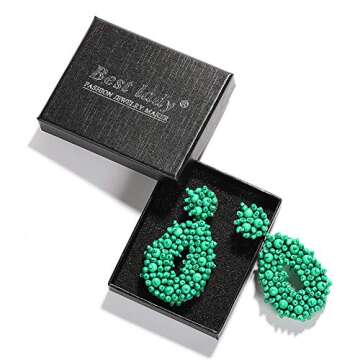 BEST LADY Statement Beaded Hoop Earrings - Fashion Bohemian Handmade Whimsical Drop Earrings for Women Jewelry, Idear Gifts for Mom, Sisters and Friends (Green)