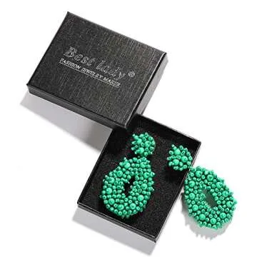 BEST LADY Statement Beaded Hoop Earrings - Fashion Bohemian Handmade Whimsical Drop Earrings for Women Jewelry, Idear Gifts for Mom, Sisters and Friends (Green)