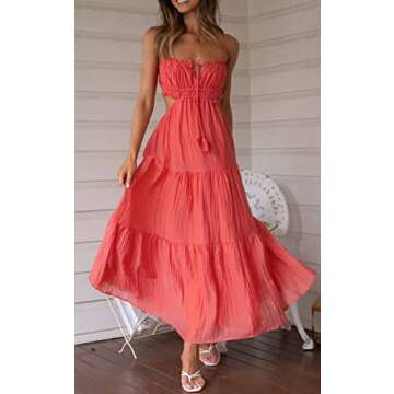 Leyajedol Women Y2k Bodycon Long Dress Spaghetti Strap Low Cut Dress Casual Backless Flowy Maxi Dress Sexy Clubwear Z-red