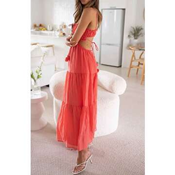 Leyajedol Women Y2k Bodycon Long Dress Spaghetti Strap Low Cut Dress Casual Backless Flowy Maxi Dress Sexy Clubwear Z-red