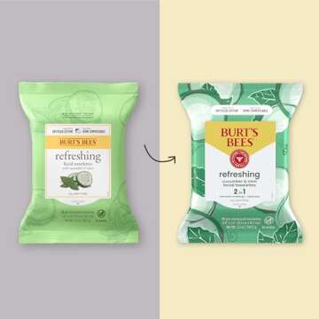 Burt's Bees Cucumber & Mint Face Wipes, for All Skin Types, Refreshing Makeup Remover & Facial Clean...