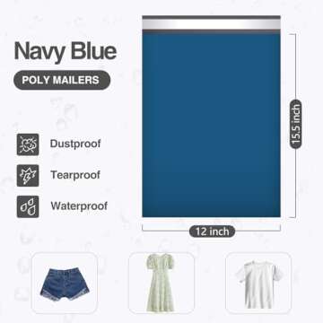 UCGOU Poly Mailers 12x15.5 Inch Navy Blue 100 Pack Medium Shipping Bags #5 Strong Thick Mailing Envelopes Self Sealing Adhesive Waterproof and Tear Proof Boutique Packaging Postal for Clothing
