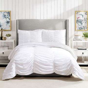 Modern Heirloom Emily Texture (White) 3-Piece Comforter Set, Ruched All Seasons Bedding, Machine Was...