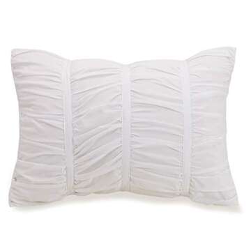 Modern Heirloom Emily Texture (White) 3-Piece Comforter Set, Ruched All Seasons Bedding, Machine Washable - Full Queen Size