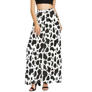 Irisjudy Womens Casual Wide Leg Pants Black White Cow Print Long Lounge Joggers, High Waisted Wester...