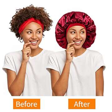 Kenllas Silk Satin Bonnet for Women - 2 PCS Extra Large Caps for Long Frizzy Curly Dreadlock Braid H...