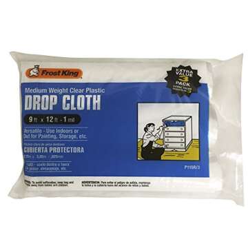 Frost King P115R/3 Clear Polyethylene Drop Cloths (3 Pack), 9' x 12' x 1Mil, 3 count (Pack of 1)