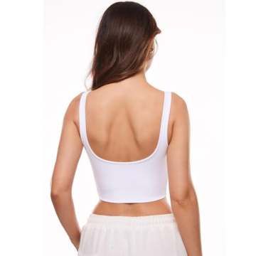 INLYRIC Women's Natrelax Sexy Tank Crop Tops Sweetheart V Neck Backless Sleeveless Summer Going Out Tank Top White Medium