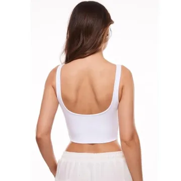 INLYRIC Women's Natrelax Sexy Tank Crop Tops Sweetheart V Neck Backless Sleeveless Summer Going Out Tank Top White Medium