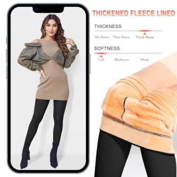 KBVOT Fleece Lined Tights Women Sheer Fake Translucent Winter Thermal Pantyhose Opaque Warm Thick High Waist Leggings Solid Stirrup L
