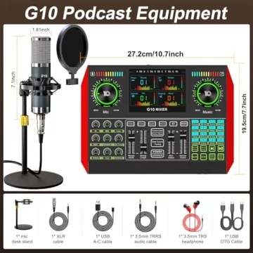 Podcast Microphone Bundle with Live Sound Board Audio Mixer for Streaming and Gaming